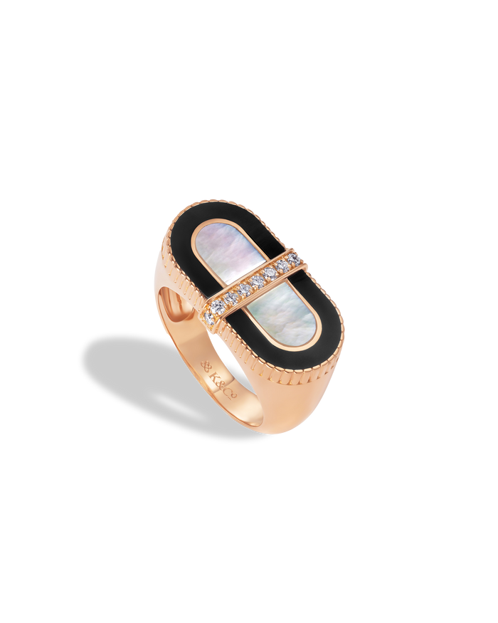 VITAMIN PINK COLOURS RING - ONYX & MOTHER-OF-PEARL