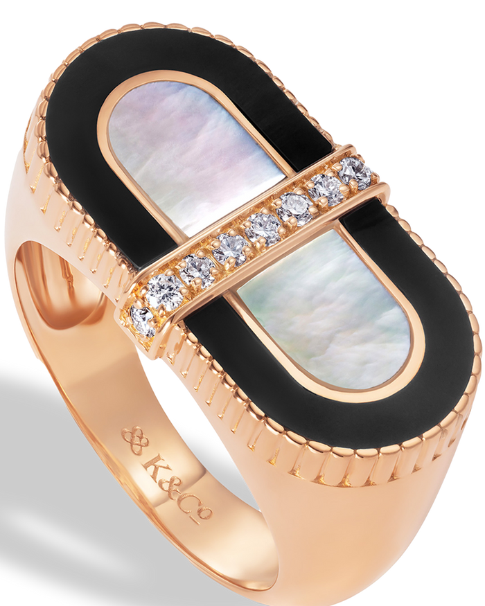 VITAMIN PINK COLOURS RING - ONYX & MOTHER-OF-PEARL