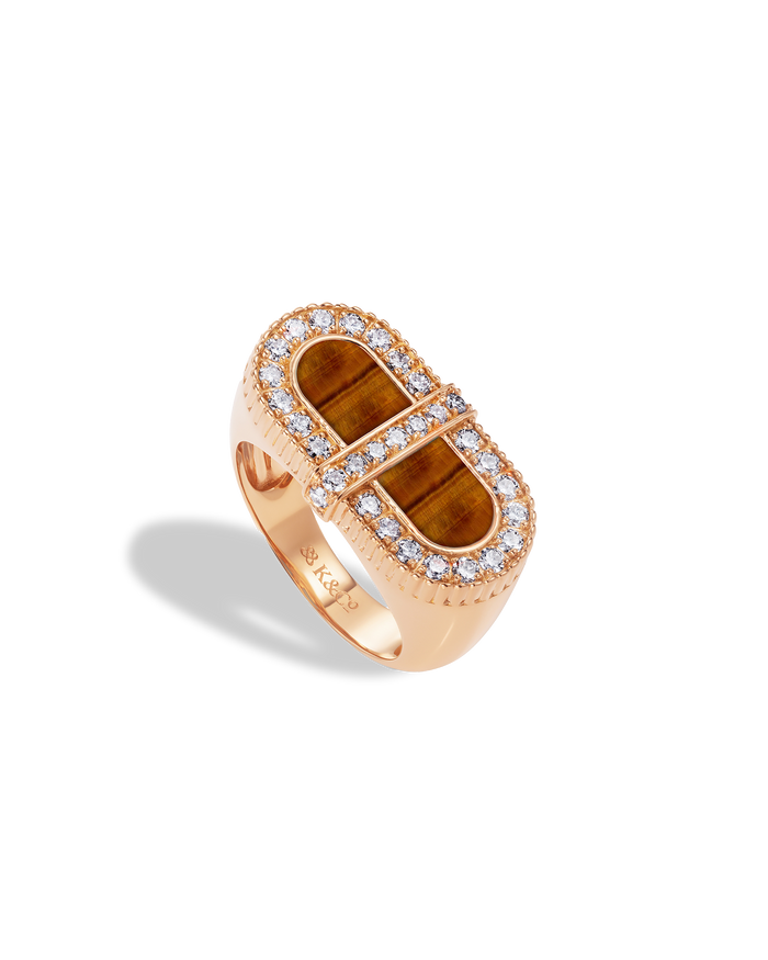 VITAMIN PINK COLOURS RING - TIGER'S EYE