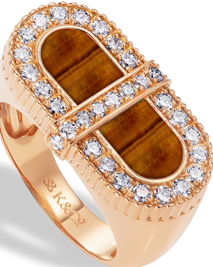 VITAMIN PINK COLOURS RING - TIGER'S EYE